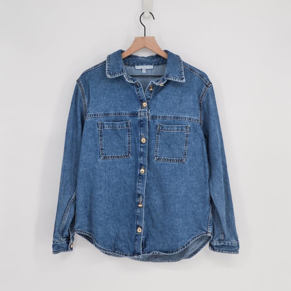 Antonio Melani X Courtney Grow Button Down Denim Shirt Oversized Blue Womens XS